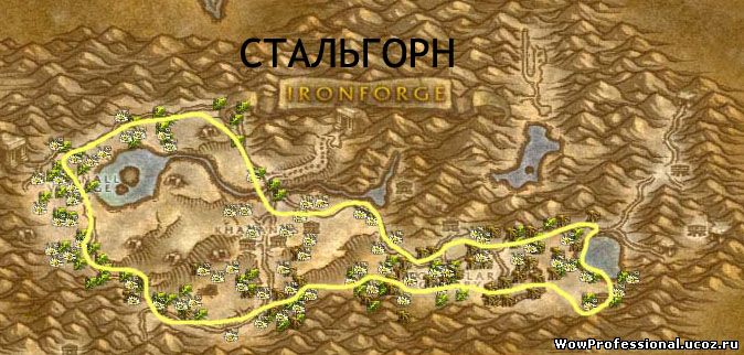 Карта маршрута сбора травы в Мул горе Стальгон Травничество